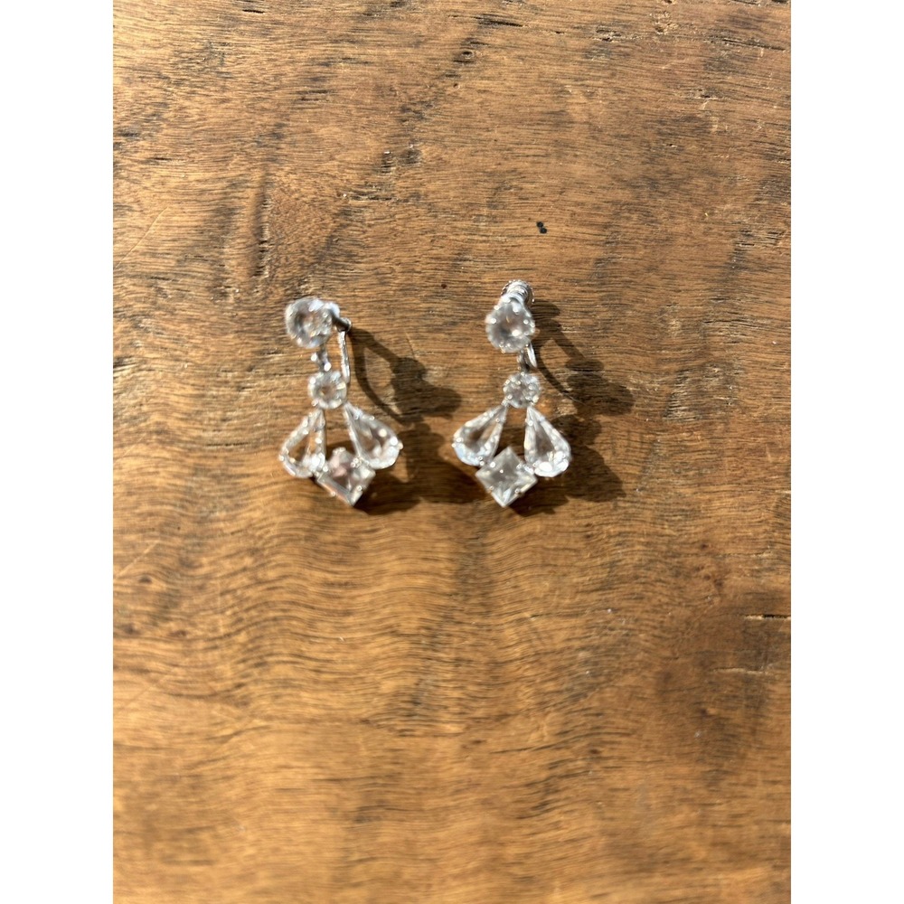 Vintage 1/20 12K GF Rhinestone Screw Back Dangle Earrings Gold Filled